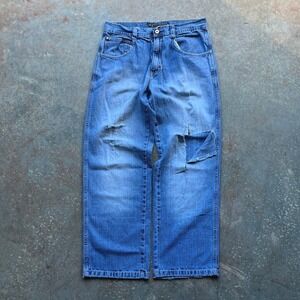 Y2K Southpole Mens Blue Denim Baggy Fit Jeans Size 34x29 Distressed Ripped